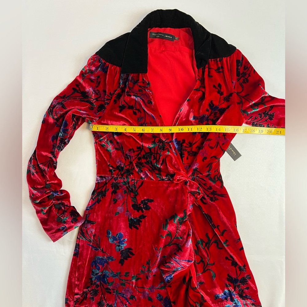 House of Harlow 1960 Revolve Red Floral Velvet Wrap Dress Holiday Party Wedding - Picture 9 of 16